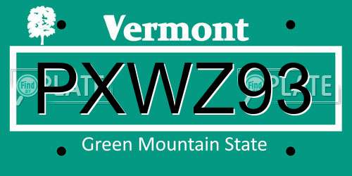PXWZ93 Vermont License Plate