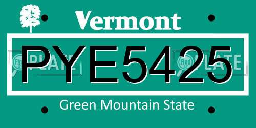 PYE5425 Vermont License Plate