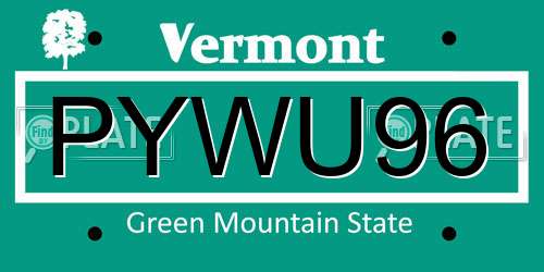 PYWU96 Vermont License Plate