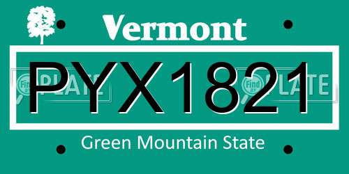 PYX1821 Vermont License Plate