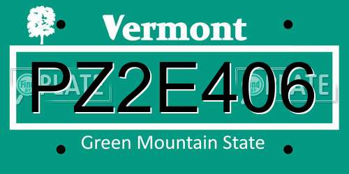 PZ2E406 Vermont License Plate