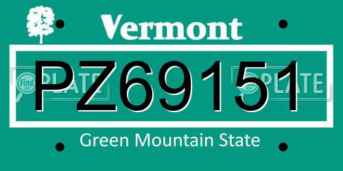 PZ69151 Vermont License Plate