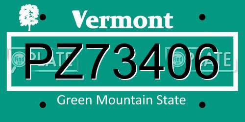 PZ73406 Vermont License Plate