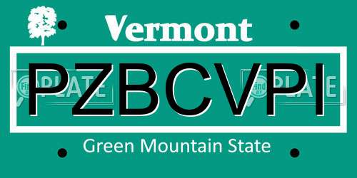 PZBCVPI Vermont License Plate