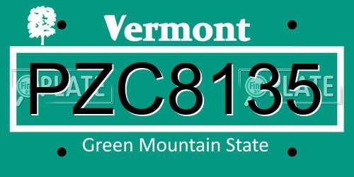 PZC8135 Vermont License Plate