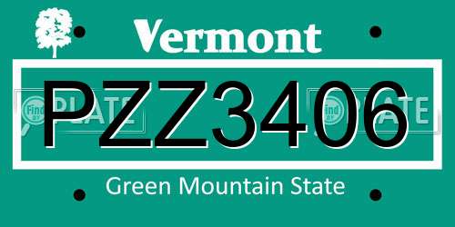PZZ3406 Vermont License Plate