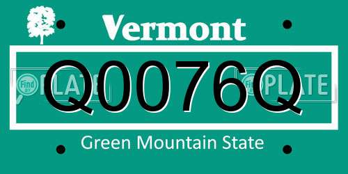 Q0076Q Vermont License Plate