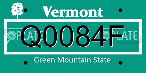 Q0084F Vermont License Plate