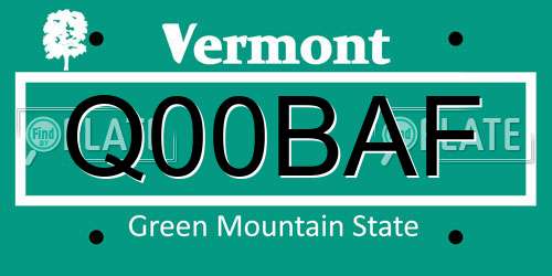 Q00BAF Vermont License Plate