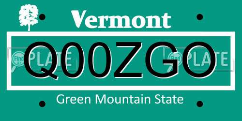 Q00ZGO Vermont License Plate