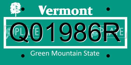 Q01986R Vermont License Plate