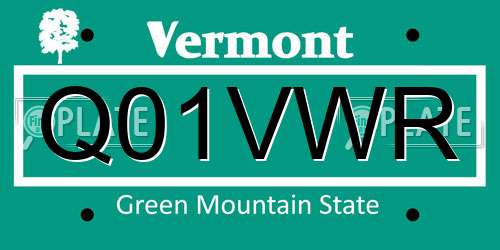 Q01VWR Vermont License Plate