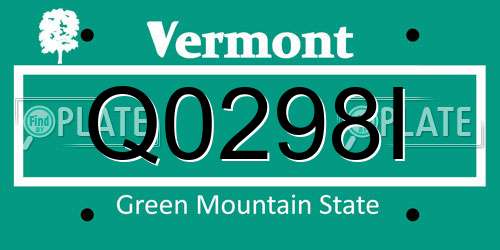 Q0298I Vermont License Plate