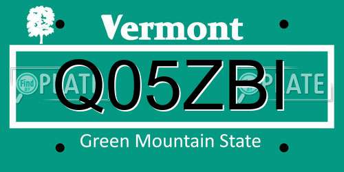 Q05ZBI Vermont License Plate