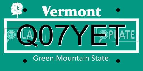 Q07YET Vermont License Plate