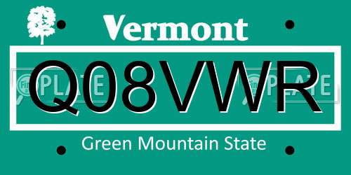 Q08VWR Vermont License Plate