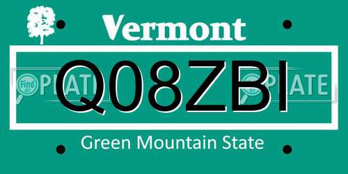 Q08ZBI Vermont License Plate