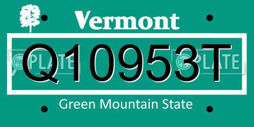 Q10953T Vermont License Plate