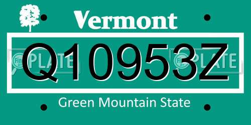 Q10953Z Vermont License Plate
