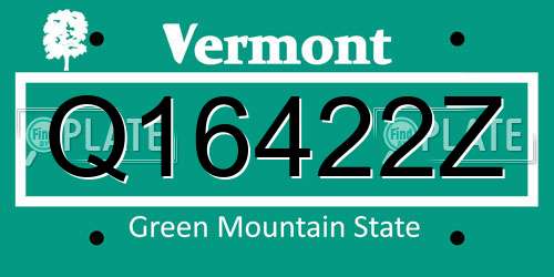 Q16422Z Vermont License Plate