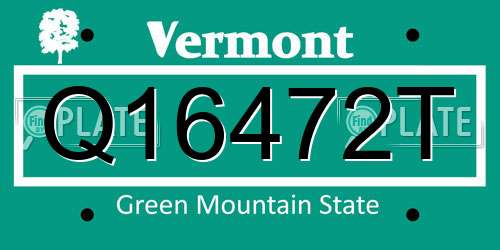 Q16472T Vermont License Plate