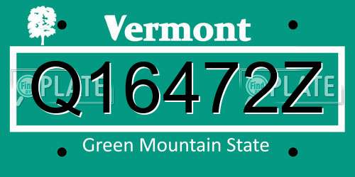 Q16472Z Vermont License Plate
