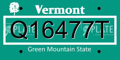 Q16477T Vermont License Plate