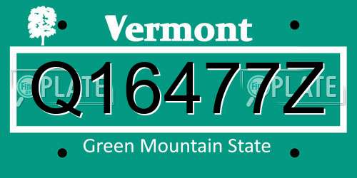 Q16477Z Vermont License Plate