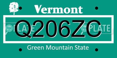 Q206ZC Vermont License Plate
