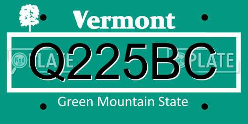 Q225BC Vermont License Plate