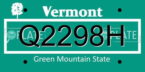 Q2298H Vermont License Plate