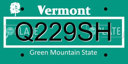 Q229SH Vermont License Plate