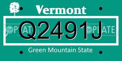Q2491J Vermont License Plate