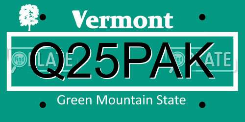 Q25PAK Vermont License Plate
