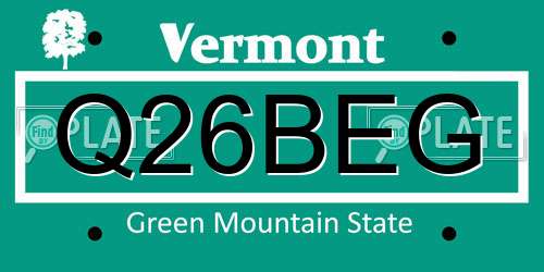 Q26BEG Vermont License Plate