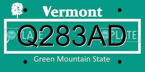 Q283AD Vermont License Plate