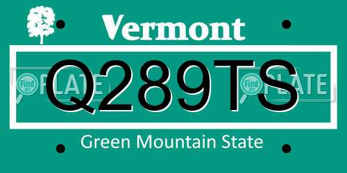 Q289TS Vermont License Plate