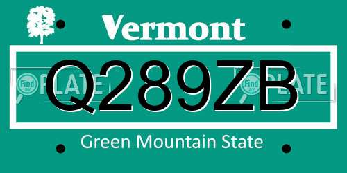 Q289ZB Vermont License Plate