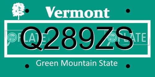 Q289ZS Vermont License Plate