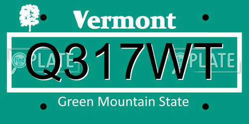 Q317WT Vermont License Plate