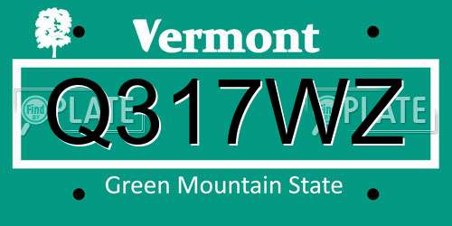 Q317WZ Vermont License Plate