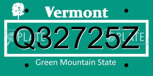 Q32725Z Vermont License Plate