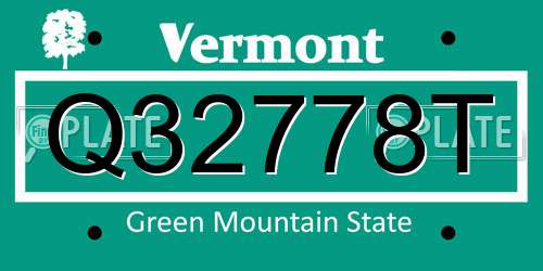 Q32778T Vermont License Plate