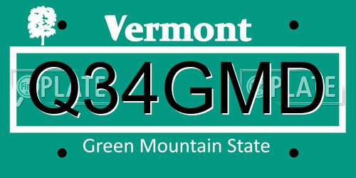 Q34GMD Vermont License Plate