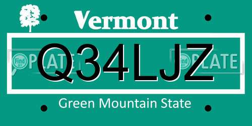 Q34LJZ Vermont License Plate
