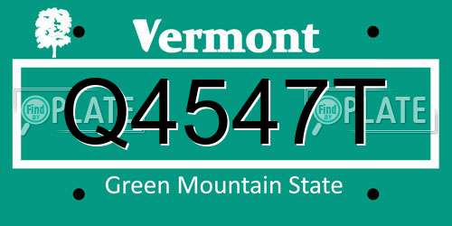 Q4547T Vermont License Plate