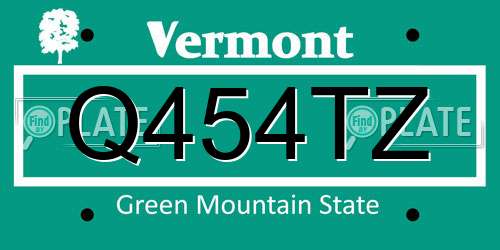 Q454TZ Vermont License Plate