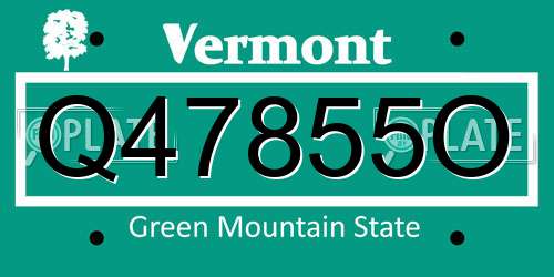 Q47855O Vermont License Plate