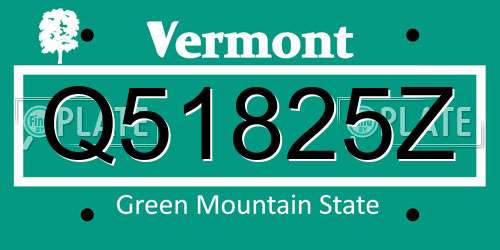 Q51825Z Vermont License Plate