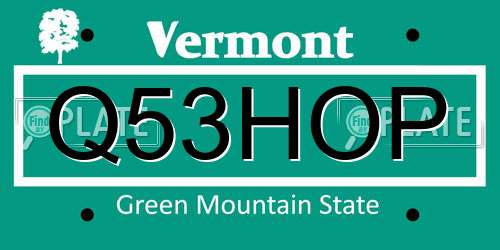 Q53HOP Vermont License Plate